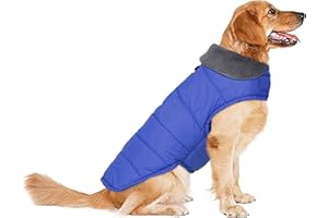 Petglad Dog Winter Coat, Waterproof Dog Jacket with Leash Hole, Reflective Adjustable Pet Snow Vest, Warm Fleece Sweater for Small Medium Large Dogs - Blue, M
