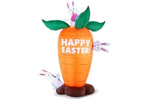 Joiedomi 6 FT Easter Inflatable Carrot and Bunny, Blow Up Decoration with Build-in LED Lights for Easter Party, Indoor, Outdoor, Yard, Garden, Lawn Décor