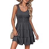 Dokotoo Womens Summer Dresses 2026 Sleeveless Button Down Smocked Empire Waist Ruffle Tiered Casual Swing Mini Dress