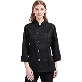 TOPTASK Chef Coat Women Long Sleeve Black Chef Jacket Double Breasted Chef Clothes Uniform for Kitchen,Restaurant,Bakery