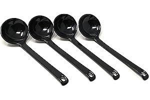 ASIAN HOME Black Melamine Japanese Long Handle Spoons for Ramen, Soup, Hot Pot Eating, Mixing, Stirring 21cm (4 spoons)