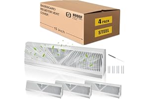 4 Pcs 15 Inch Baseboard Register Vent White, Baseboard Air Diffuser for Home Floor Wall Baseboard Vent Covers
