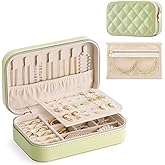 Lolalet Travel Jewelry Case for Women Girls, Travel Jewelry Organizer with Clear Storage Bag Small Portable Jewelry Box for Necklace Bracelet Earring Ring Valentines Bridesmaid Gifts -Medium/Green