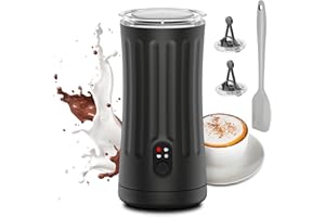 Ovetedot Milk Frother, Upgraded 4-in-1 Milk Frother and Steamer, Hot and Cold Foam Maker and Milk Warmer with Temperature Control & Auto Shut-Off, Frother for Coffee, Latte, Cappuccino, Matcha(Black)