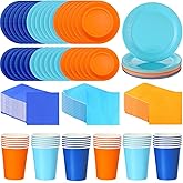 Ziliny 240 Pcs Blue and Orange Plates and Napkins 9 oz Paper Cups Cartoon Blue Dog Disposable Tableware Sets for Dog Theme Birthday Party Decorations Supplies, Serves 60