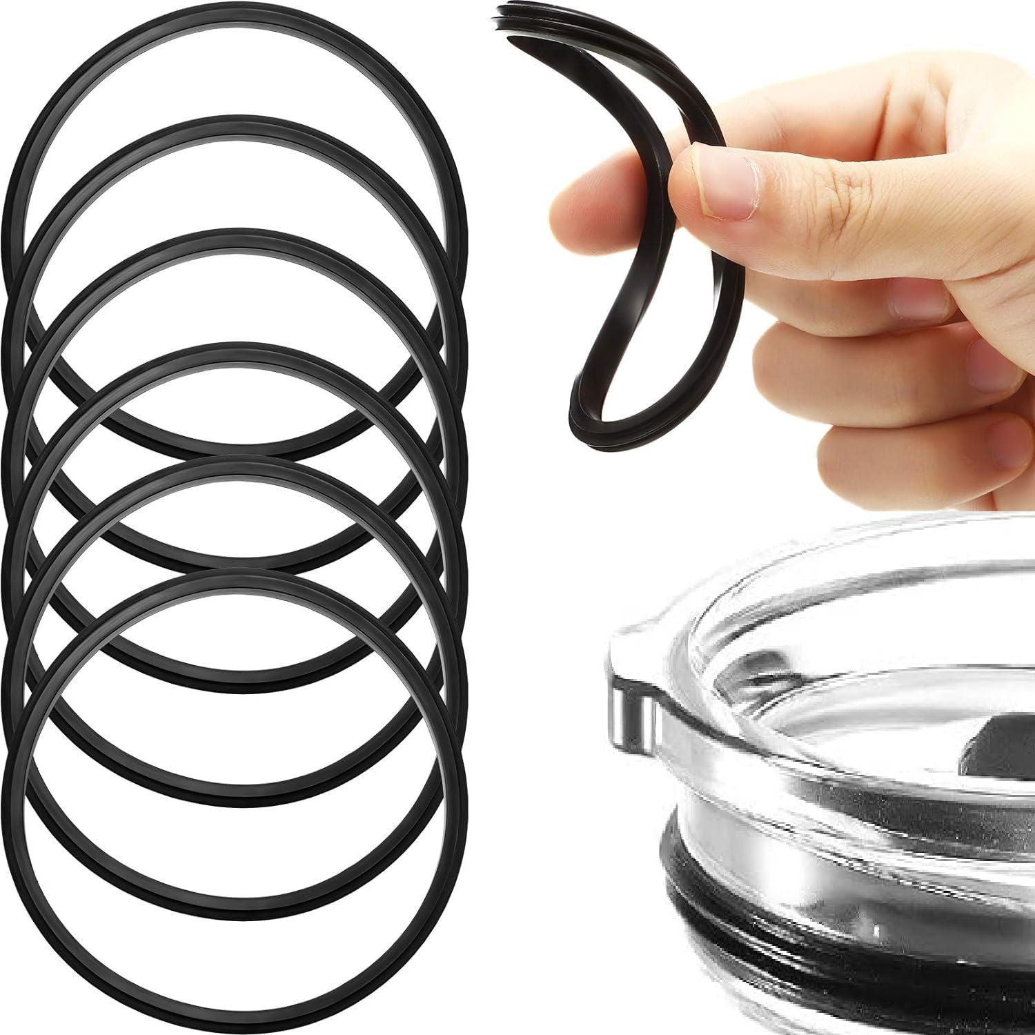Photo 1 of Patelai 6 Pieces 30 oz Replacement Rubber Lid Seals Compatible Seals Lid Gaskets for 30 Oz Insulated Stainless Steel Tumblers Compatible with RTIC Atlin, Randomly Shipped in Oval and Round (Black)