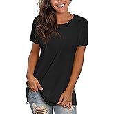 WNEEDU Womens T Shirts Short Sleeve Crewneck Loose Summer Tees Basic Tops