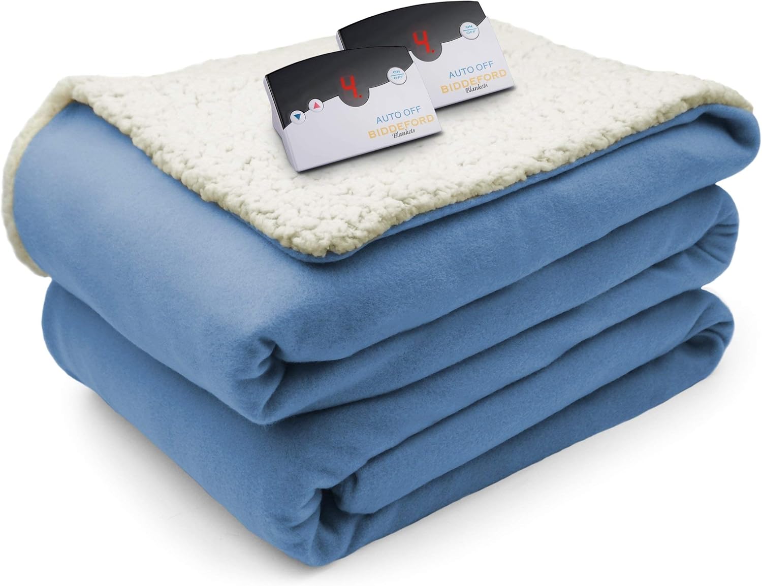 Biddeford Comfort Knit Fleece Sherpa Electric Heated Blanket with Digtal Controller, Queen, Blue