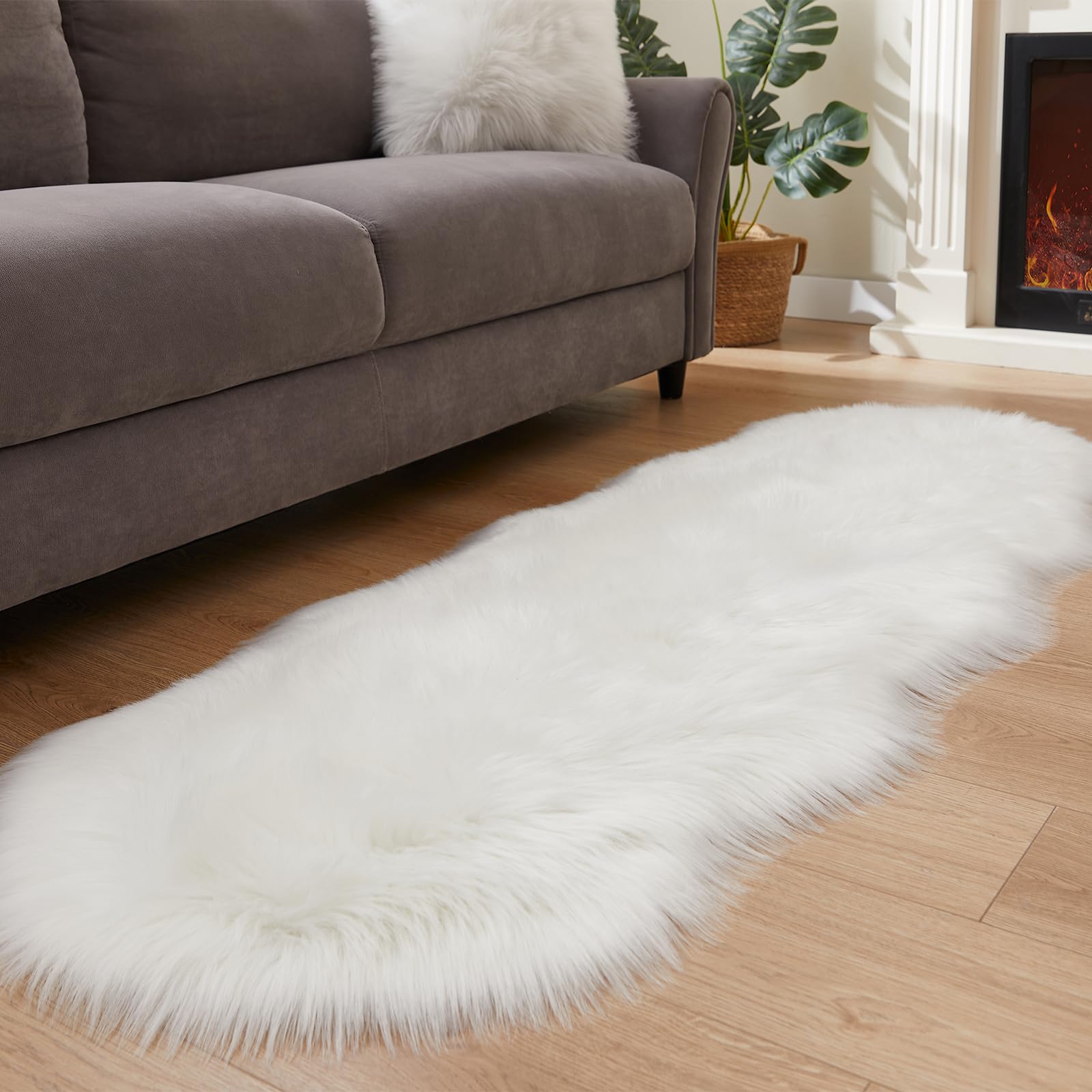 Photo 1 of EasyJoy Ultra Soft Fluffy Shaggy Area Rug Faux Fur Rug Chair Cover Seat Pad Fuzzy Area Rug for Bedroom Floor Sofa Living Room (2 x 6 ft Sheepskin, White)