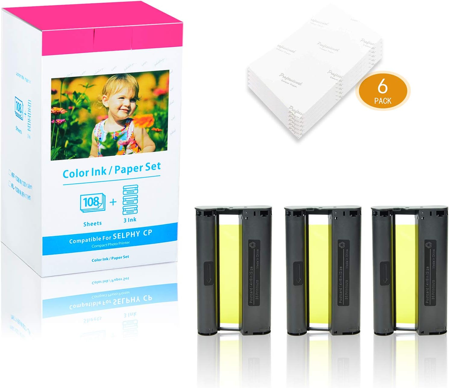Compatible Canon Selphy CP720 CP760 Ink & Paper Set – KP-108IN Color Inks + 4x6 Glossy Photo Paper