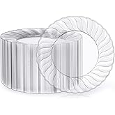 FOCUSLINE 100 Count Clear Plastic Plates 9 Inch, Disposable Heavy Duty Dinner Plates- Premium Hard Plastic Plate Fancy Disposable Clear Plates for Weddings, Parties and Events