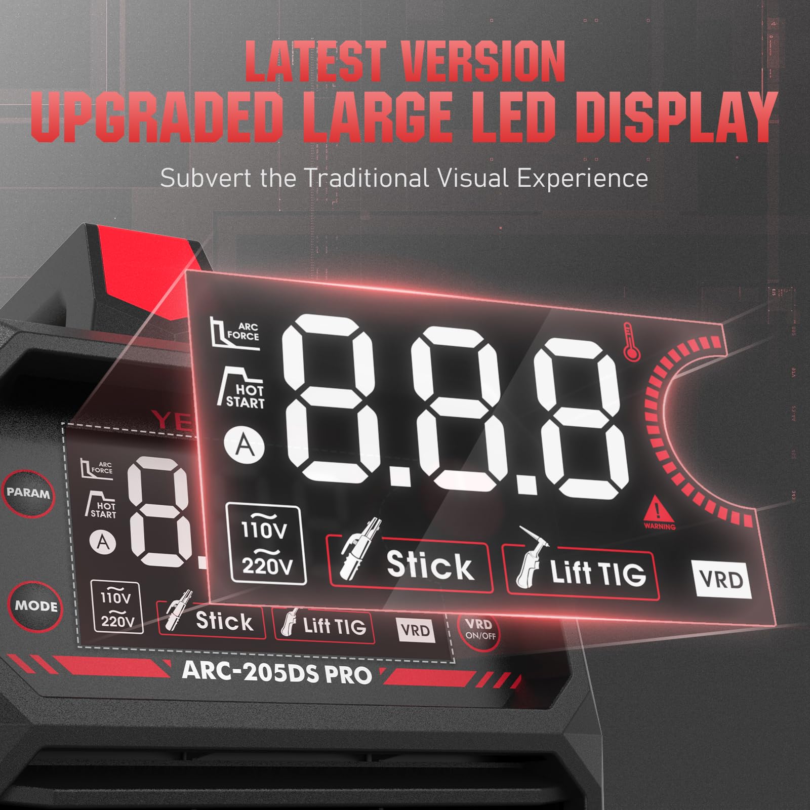 YESWELDER 205Amp Stick Welder Large LED Display, Digital Inverter IGBT ARC Welding Machine, 110V/220V Dual Voltage Hot Start Portable MMA Welder Machine, Arc force