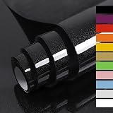 Hode Black Glitter Vinyl Wrap 60cm x 5m Self Adhesive Wallpaper Gloss