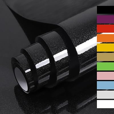 Hode Black Glitter Vinyl Wrap 60cm x 5m Self Adhesive Wallpaper Gloss