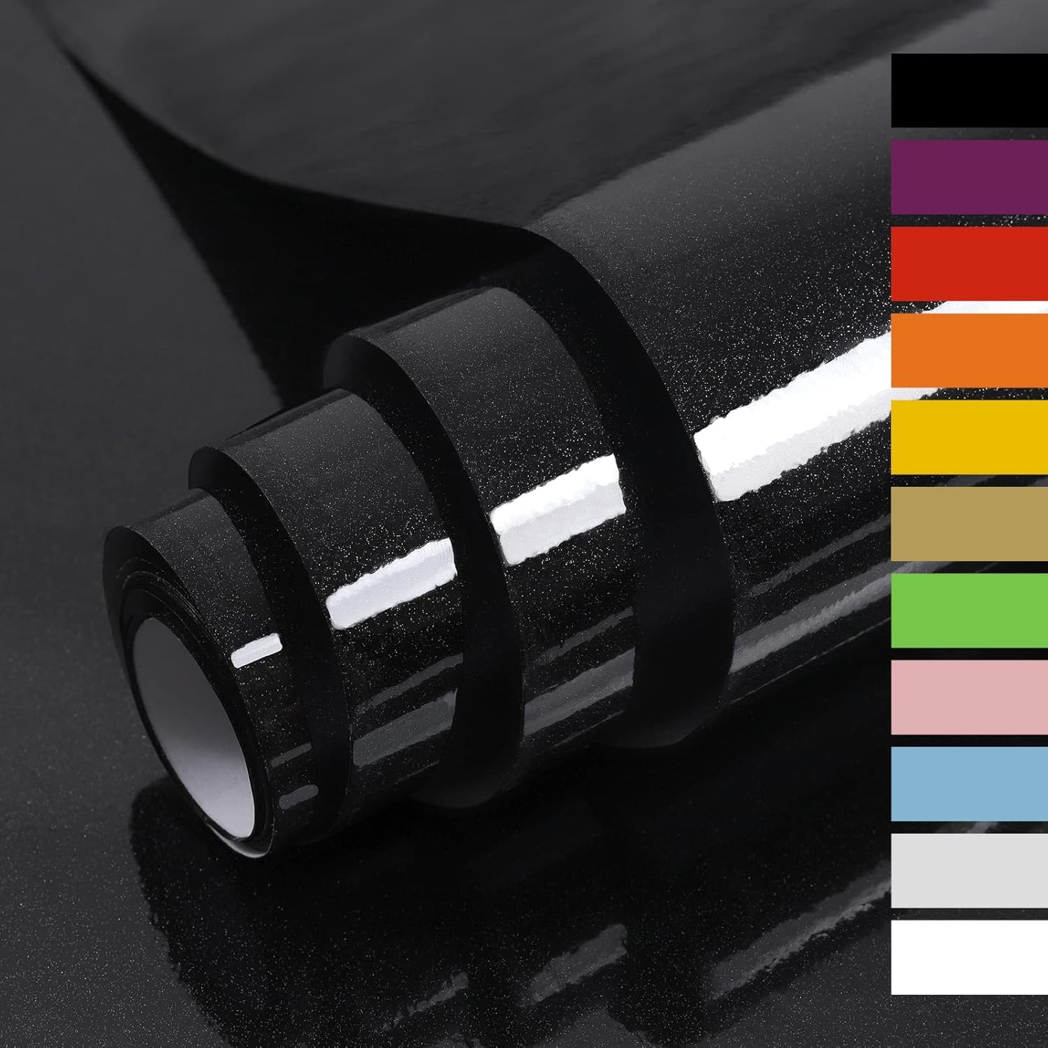 Hode Vinyl Wrap Black Sticky Back Plastic Roll 60cmX5m, Black Glitter Effect Self Adhesive Wallpaper for Furniture Stickers, Peel and Stick Kitchen Bathroom Covering Contact Paper (High Gloss)