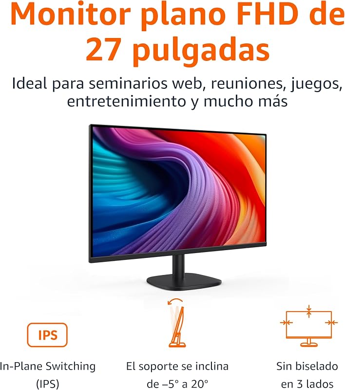 Monitor de 27"/68.6 cm, FHD 1080p, MAX 100 Hz, Compatible con VESA, Altavoces Integrados, Negro