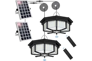 Solar Shed Lights Indoor Outdoor, Aqonsie 288LED Solar Powered Motion Sensor Pendant Light Daytime Available, Solar Indoor Light with 5 Lighting Modes & Remote for Shed Gazebo Barn Garage Home, 2 Pack