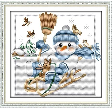Amazon Co Jp クロスステッチ刺繡スターターキット刻印クロスステッチキット11ctかわいい雪だるま16xインチ初心者大人diy刺繡 クロスステッチ用品針仕事家の装飾 ホーム キッチン