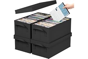 Lifewit DVD Storage Box 4 Packs, Stackable DVD Cases holder Organizer 15.7" L x 7.9" W x 5.7" H, Foldable DVDs Container with Lid, Holds up to 100 PCS DVDs (25 Each)