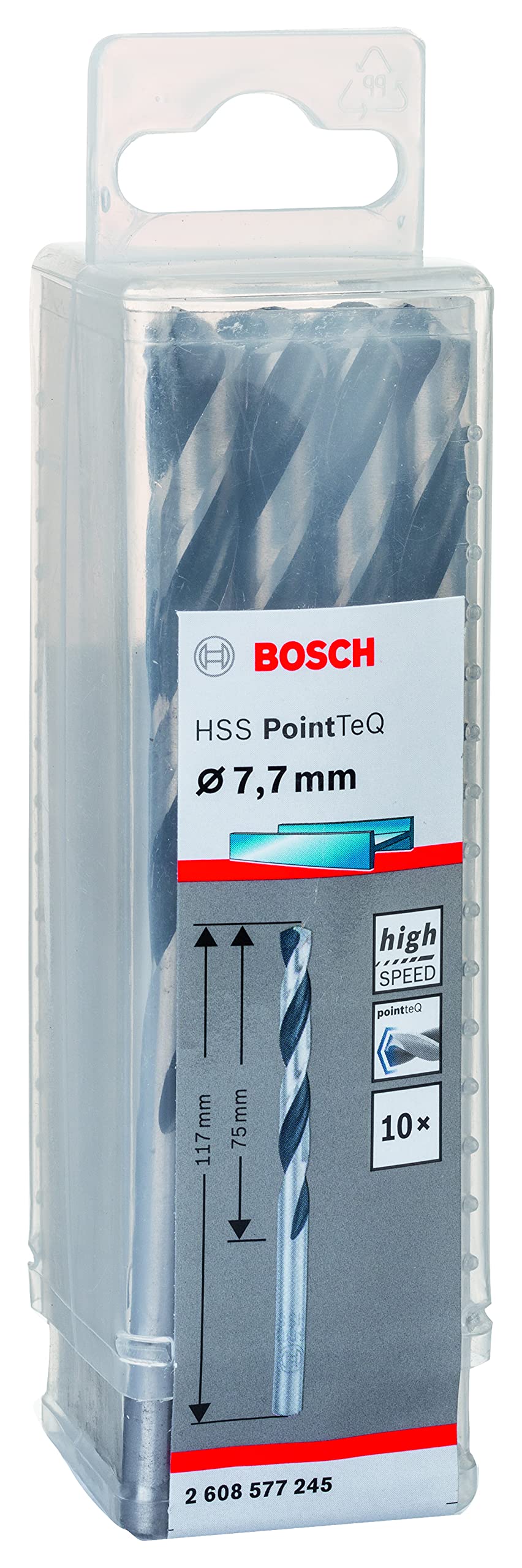 Bosch Professional 10-Piece PointTeQ HSS Twist Drill Bit (for Metal, 7.7 x 75 x 117 mm, Drill Driver Accessories)