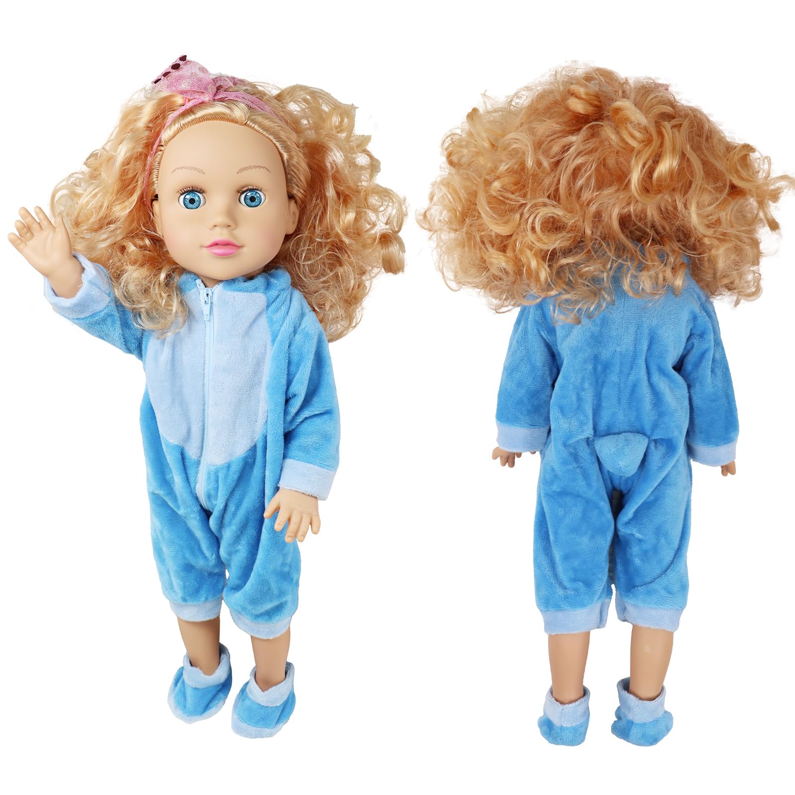 Puppenkleidung für Baby Puppen Blau, Baby Kleidung Outfits Puppe Zubehör für 35-43cm Puppe, Enthält Overall, Socken und Kleiderbügel, Geschenke für Mädchen Jungen 2