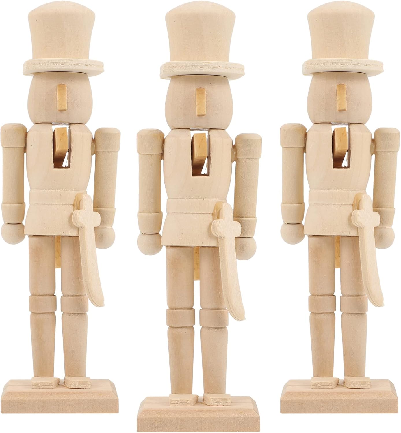 Nutcrackers - Didiseaon Xmas Blank Nutcracker Wooden Christmas Nutcrackers Unfinished Nutcracker Ornaments, Unpainted Puppet Walnut Soldier for Xmas Arts Project Decoration (3pcs) DIY Blank Unpainted Nutcracker