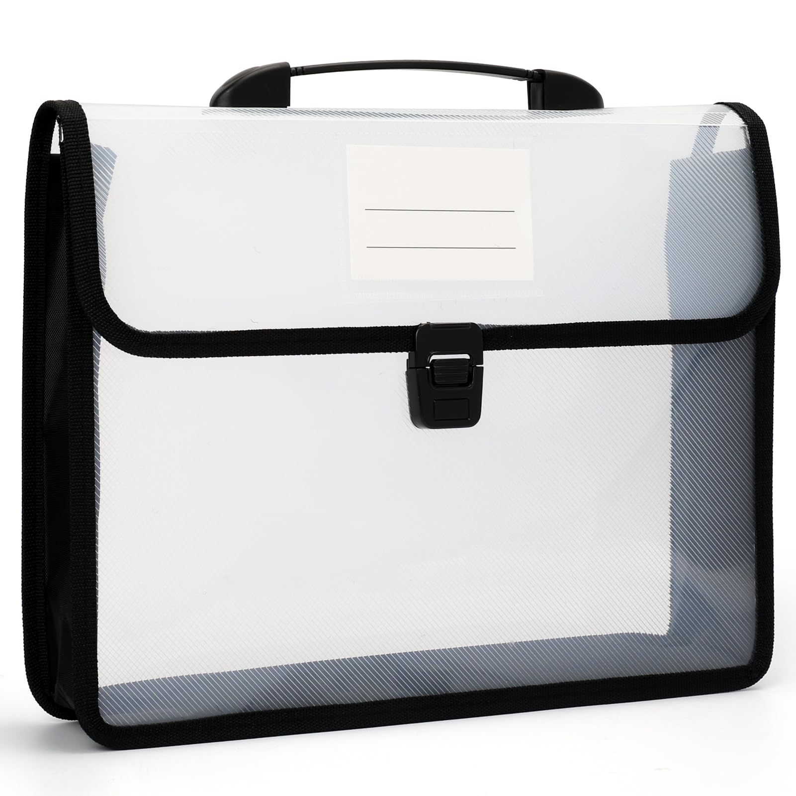 WWW A4 Transparent File Folders,A4 Envelope Expanding File Wallet Document Organizer with Snap Closure & Label Pocket,Waterproof File Pouch with Retractable Handle,Black, A4-1PCS-BK