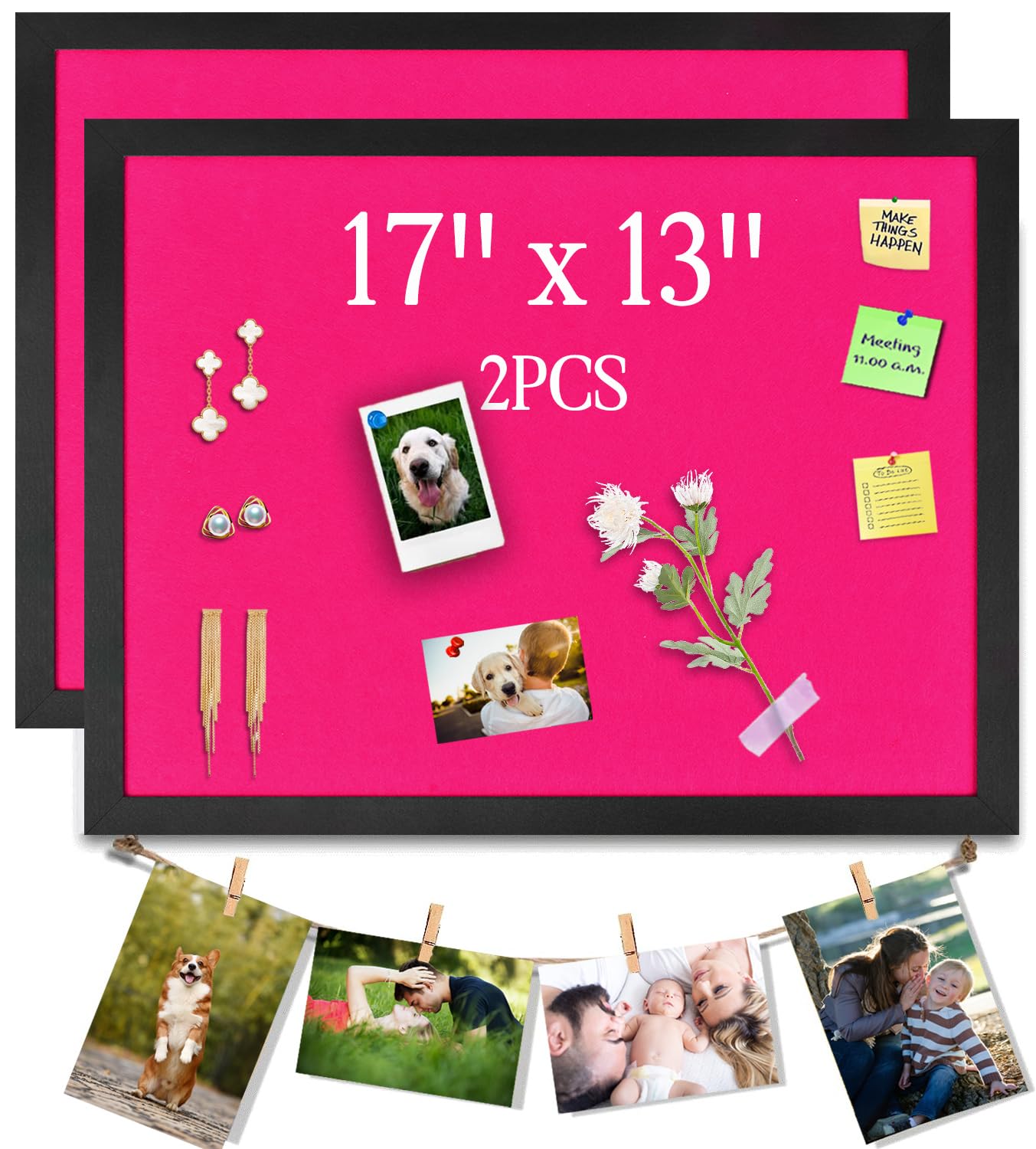 Pink Bulletin Boards Cork Board with Felt, 43x33cm Large Display Pin Board Vision Board for Walls, Jewelry, Notes, Collection, Photos, Office, Black Framed and Pink Felt Board, 2pc, UK