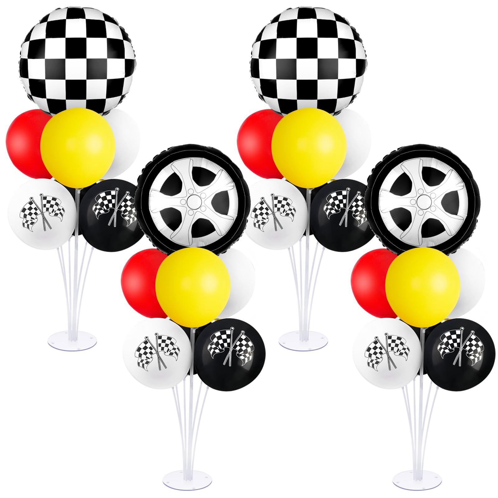 Photo 1 of 18" Race Cars Foil Balloons Stand Kit 4 Set, Sports Checkered Birthday Party Decorations Flags Balloons for for Race Fans Kids Boy Supplies
