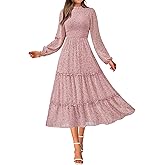 NOLLSOM Women 2026 Spring Dress Floral Boho Dress Casual Long Sleeve Crew Neck Ruffle A-Line Flowy Wedding Guest Maxi Dresses