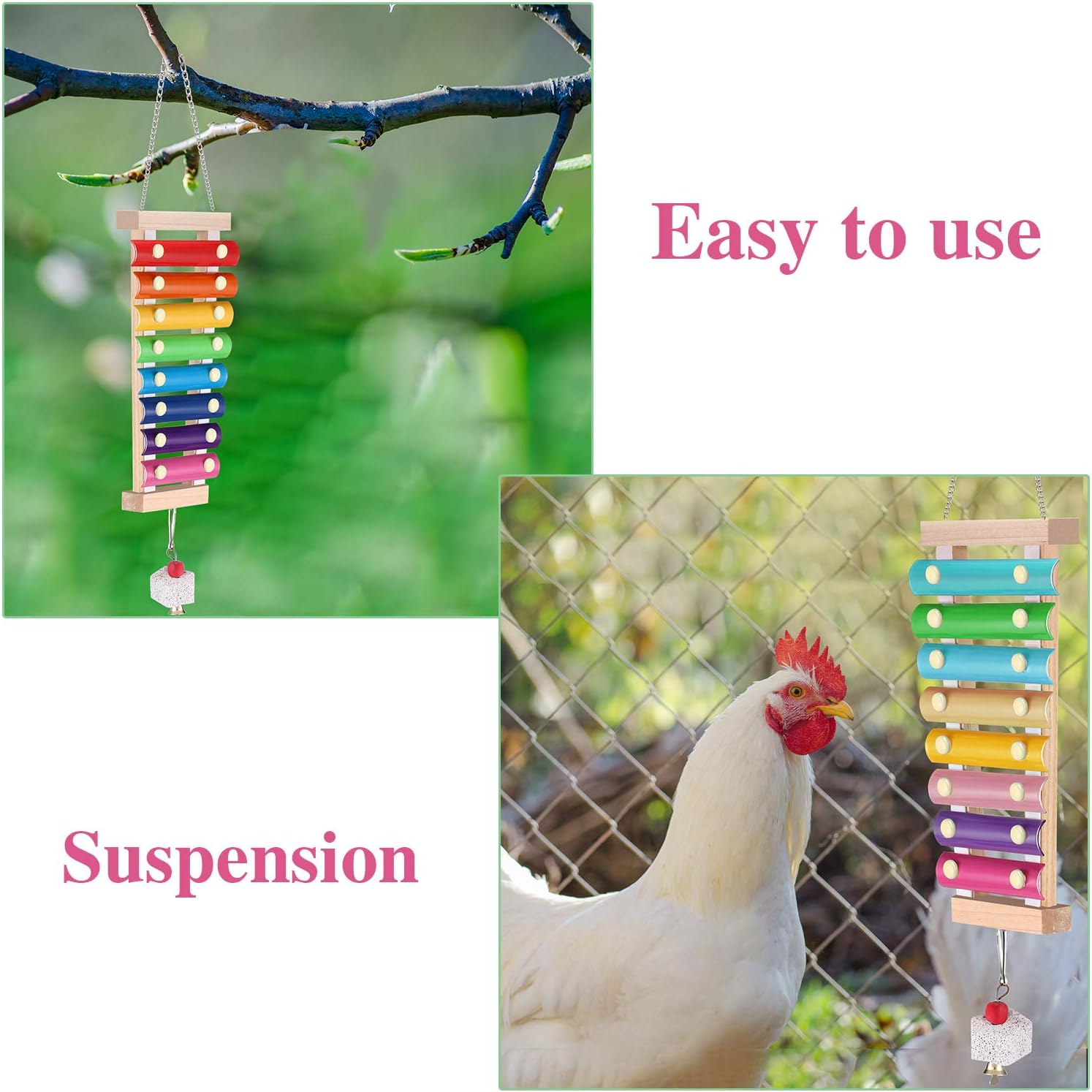 2 Pieces Chicken Toy Wooden Xylophone Toy Hen Musical Toy with 8 Metal ...