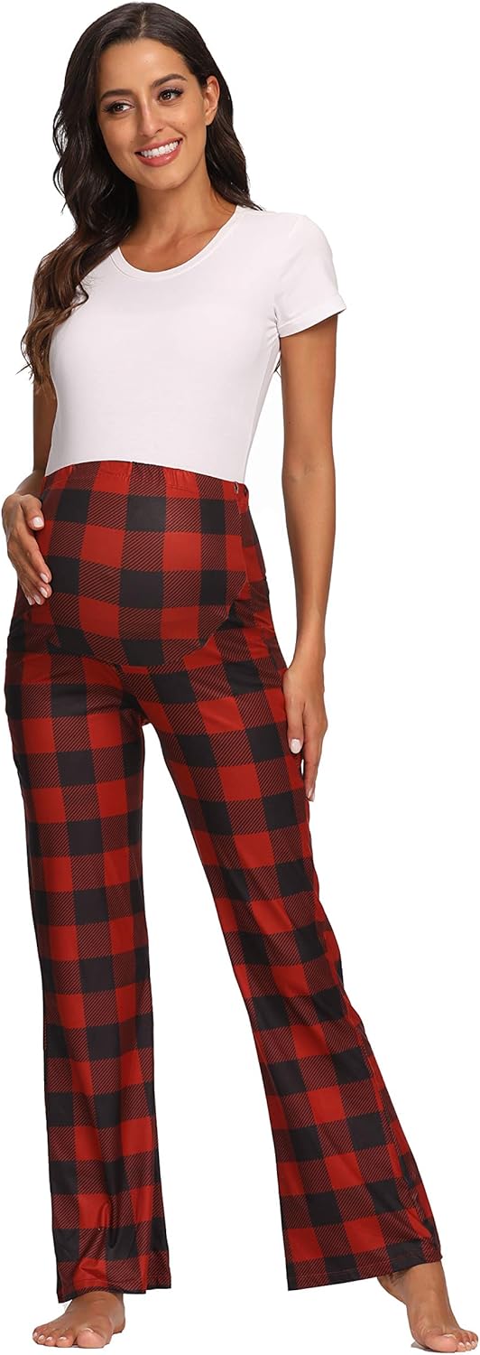 V VOCNI Maternity Comfy Casual Pants Palazzo Wide Leg Maternity Lounge Pants Stretch Floral Print Over The Belly Pants at  Women’s Clothing store