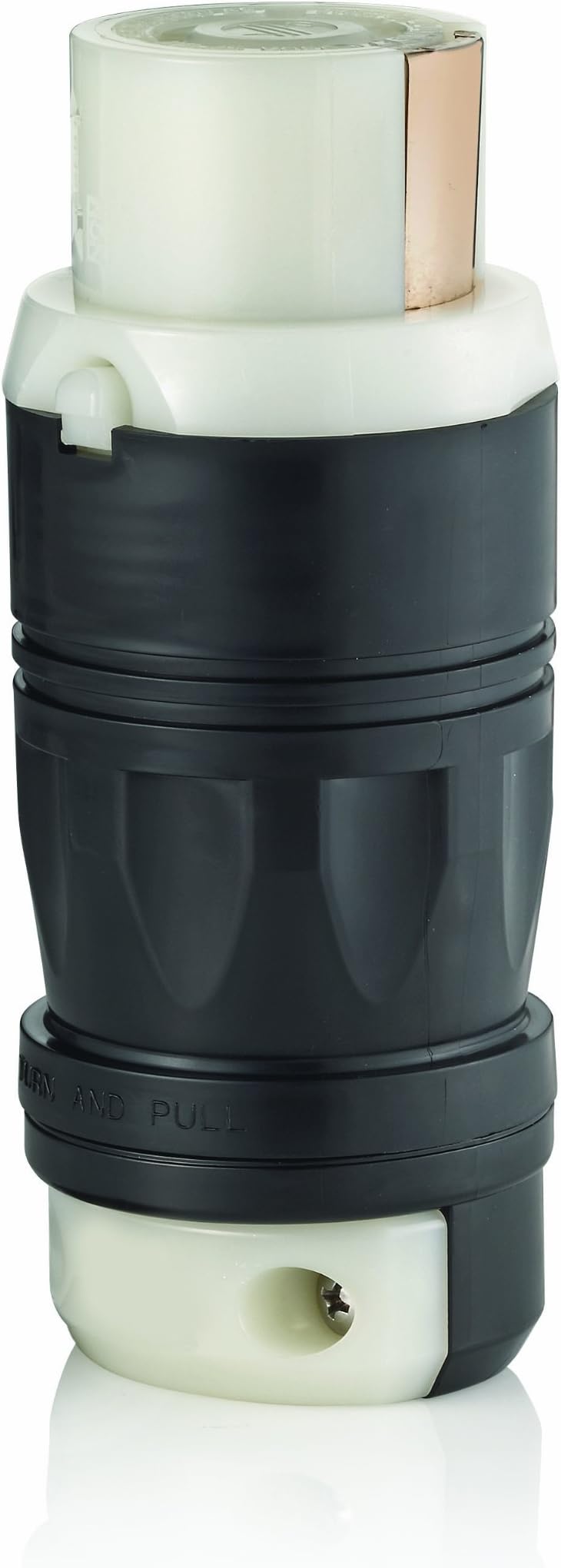 Leviton 3764C 50 Amp, 250 Volt DC/600 Volt AC, Non-NEMA, 3P, 4W, Black & White Locking Connector, Industrial Grade, Grounding - Black-White