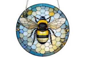 ZZHAOYI 11.8'' Bee Acrylic Window Hangings, Honeycomb Bee Wall Decor Stained Acrylic Art Bumblebee Decor, Bee Gift for Mom, Bee Lovers, Housewarming (Bee)