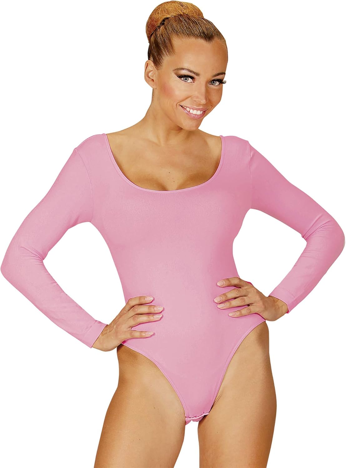 Widmann fancy dress costume Womens Ladies Baby Pink Long Sleeve Leotard Outfit S/M, S-M