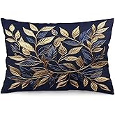 MaSiledy Elegant Gold Glitter Foliage Navy Blue Design Pillow Cases 12 "x20 Navy Gold Throw Pillow Cases Double-Sided Printed Pillow Cover Decorative Bed Pillows Decorations Supplies for Sofa Couch