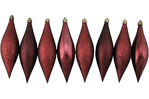 Northlight 8ct Burgundy 4-Finish Shatterproof Finial Drop Christmas Ornaments 5.5"