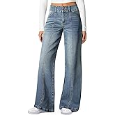 Sidefeel Women's Wide Leg Jeans High Waisted Stretchy Straight Leg Jeans Trendy Seamed Front Loose Denim Pants