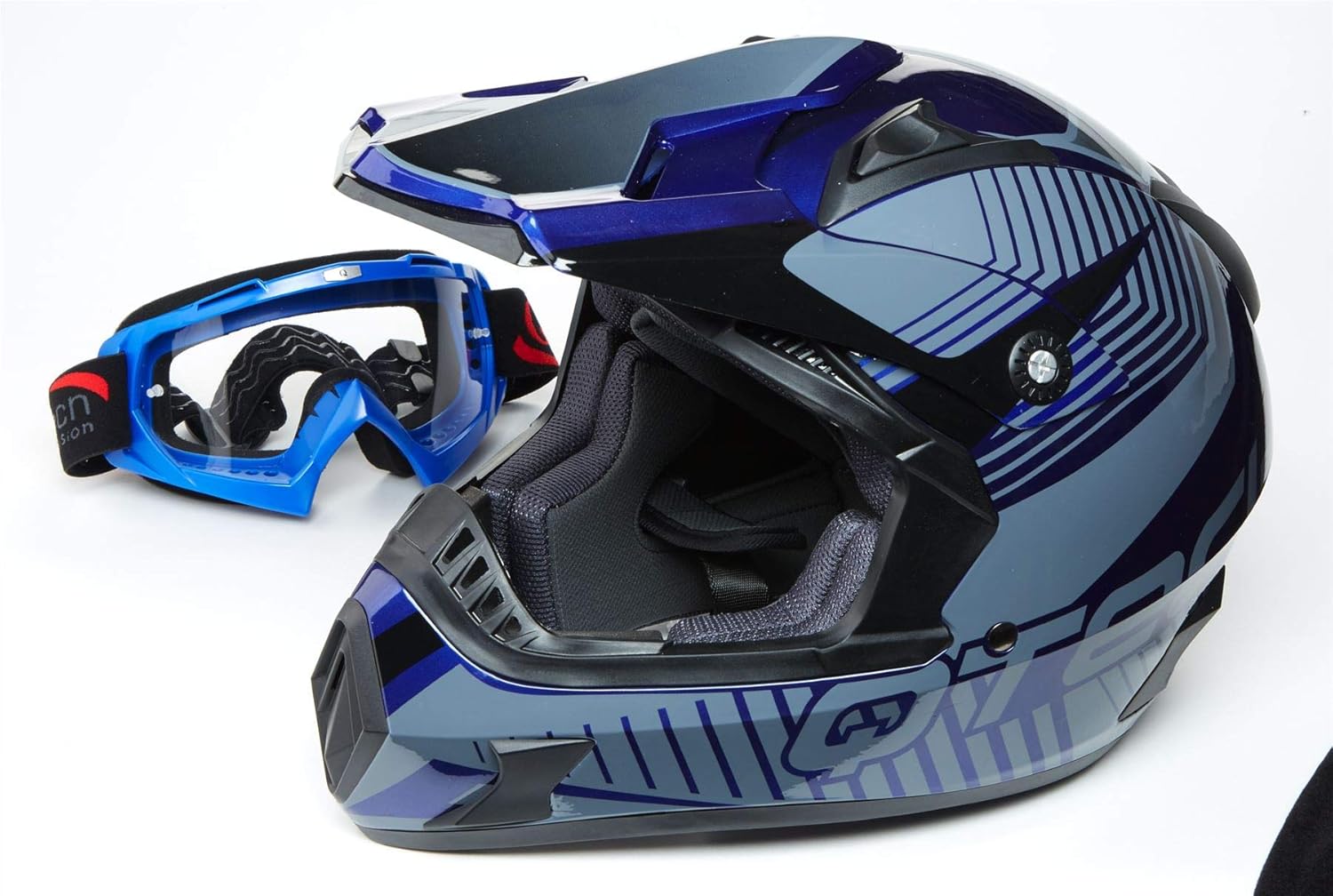 S Red with GOGLES Qtech Crash Helmet Cross MOTOCROSS Enduro Moto MX