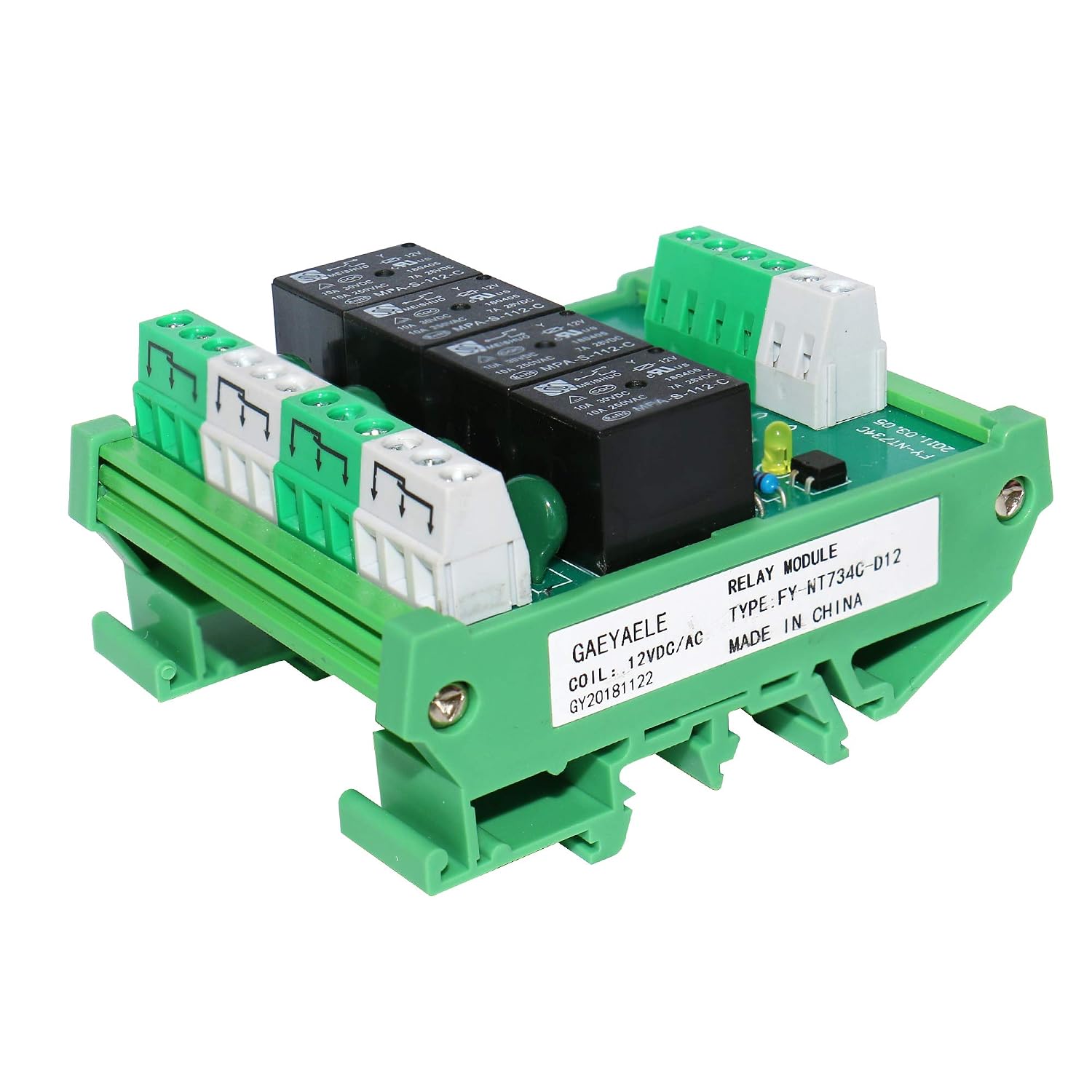 GAEYAELE 4 Channel Relay Module 1 SPDT DIN Rail Mount 12V DC/AC Interface Relay Module(FY-T734-12VACDC) - Image 3