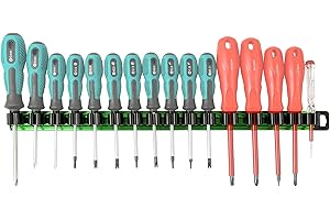 Reniteco Magnetic Screwdriver Organizer Holder Green Aluminum Rail With Keyhole Slot 16 Clips