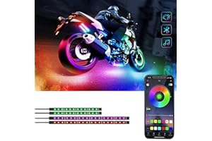 Sxlofty 4 Pcs Motorcycle LED Light Kits, App Control Multicolor Waterproof Motorcycle LED Strip Lights, Music Sync & Multiple Scene Modes RGB LED Lights for Motorcycles, DC 12V