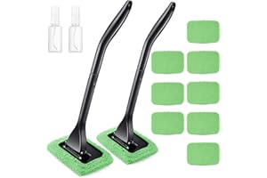 Frienda 2 Set Windshield Cleaner Tool Inside Car Windshield Cleaning Wand Auto Window Cleaner with Detachable Handle, 8 Reusable Microfiber Pads and 2 Spray Bottles for Car Interior(Green)
