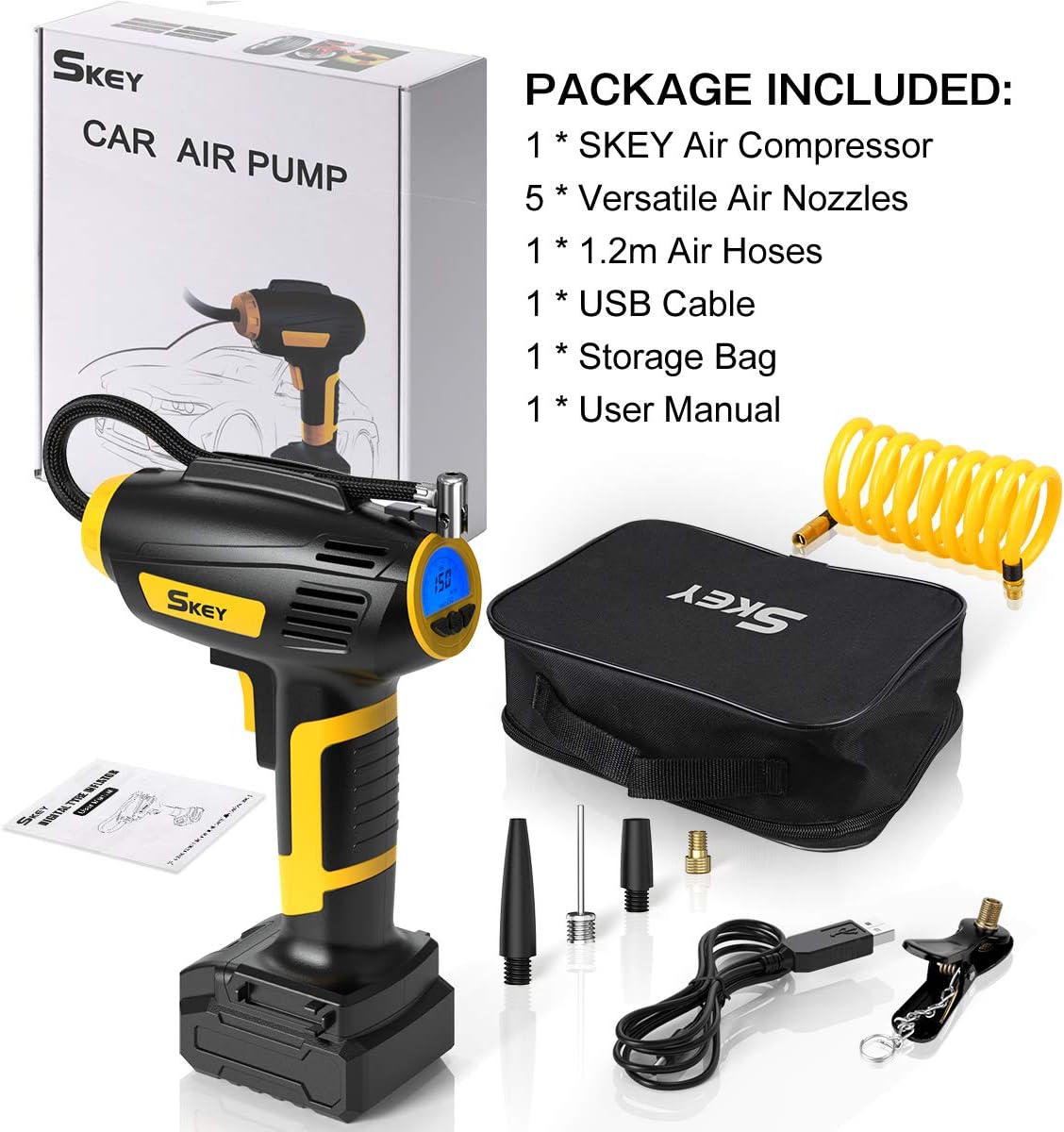 Compressore D'Aria Portatile 150 PSI | Pompa Senza Fili Con Batteria 5400mAh | Gonfiatore Elettrico Per Auto, Bici E Moto | Display Digitale LED