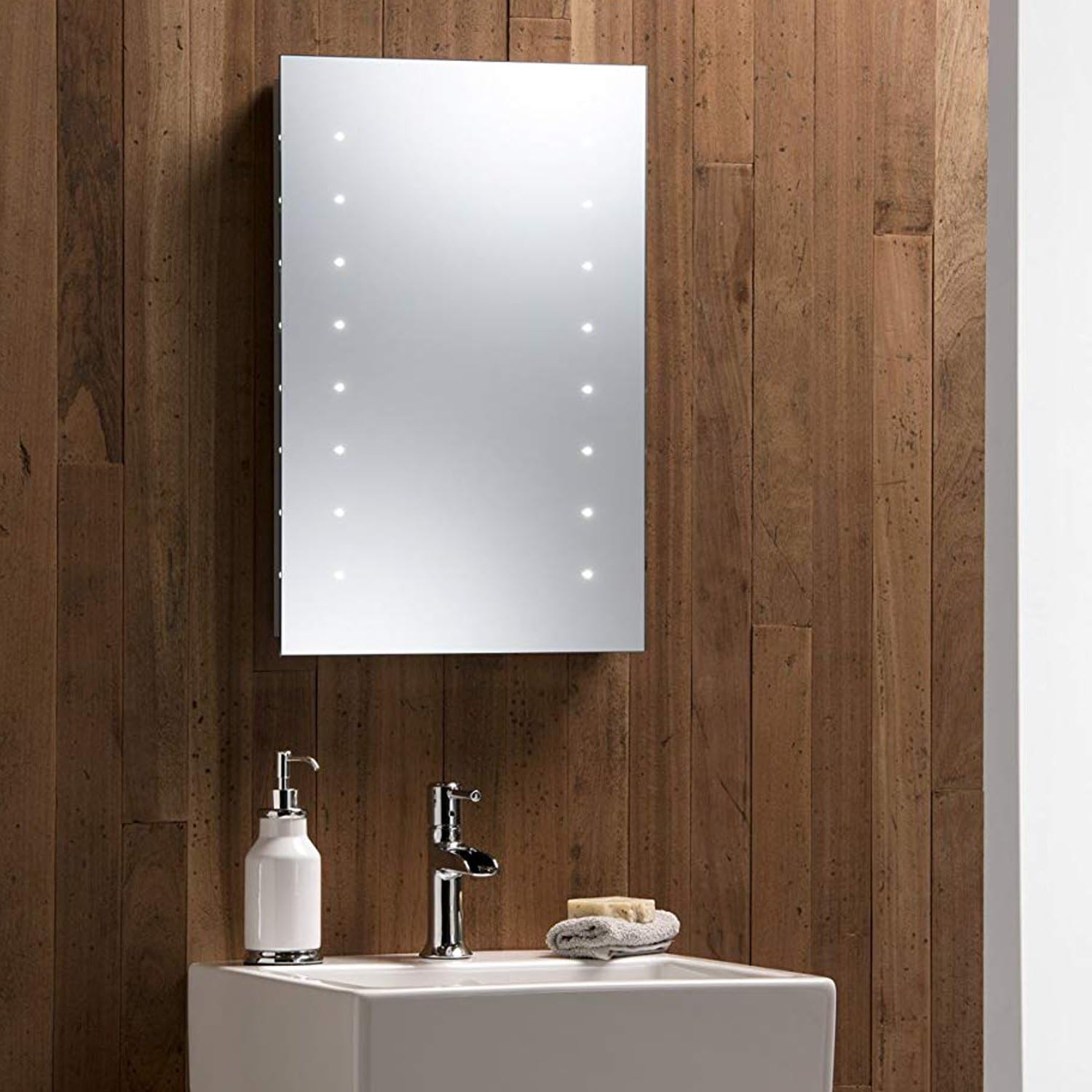 FB FunkyBuys Illuminated LED Bathroom Mirror Backlit Wall Mounted Battery Operated Lighted Makeup Mirror - 350 x 400 mm - 5mm Thick Glass