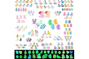 DAKUO 180 Pack Various Luminous Mini Resin Animals, Mini Ducks Frogs Tiny Dinosaurs Pandas Small Mushroom Miniature Figurines Glow in The Dark for DIY Garden Micro Landscape Potted Decor
