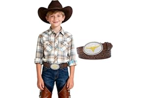 AWAYTR Kids Western Belt for Boys Girls - PU Leather Cowboy Belt Adjustable Toddler to Big Kid Sizes for Jeans