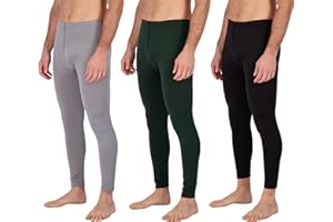Real Essentials 3 Pack: Men's Thermal Underwear Base Layer Fleece Lined Pants with Fly - Long John Bottom(Big & Tall)