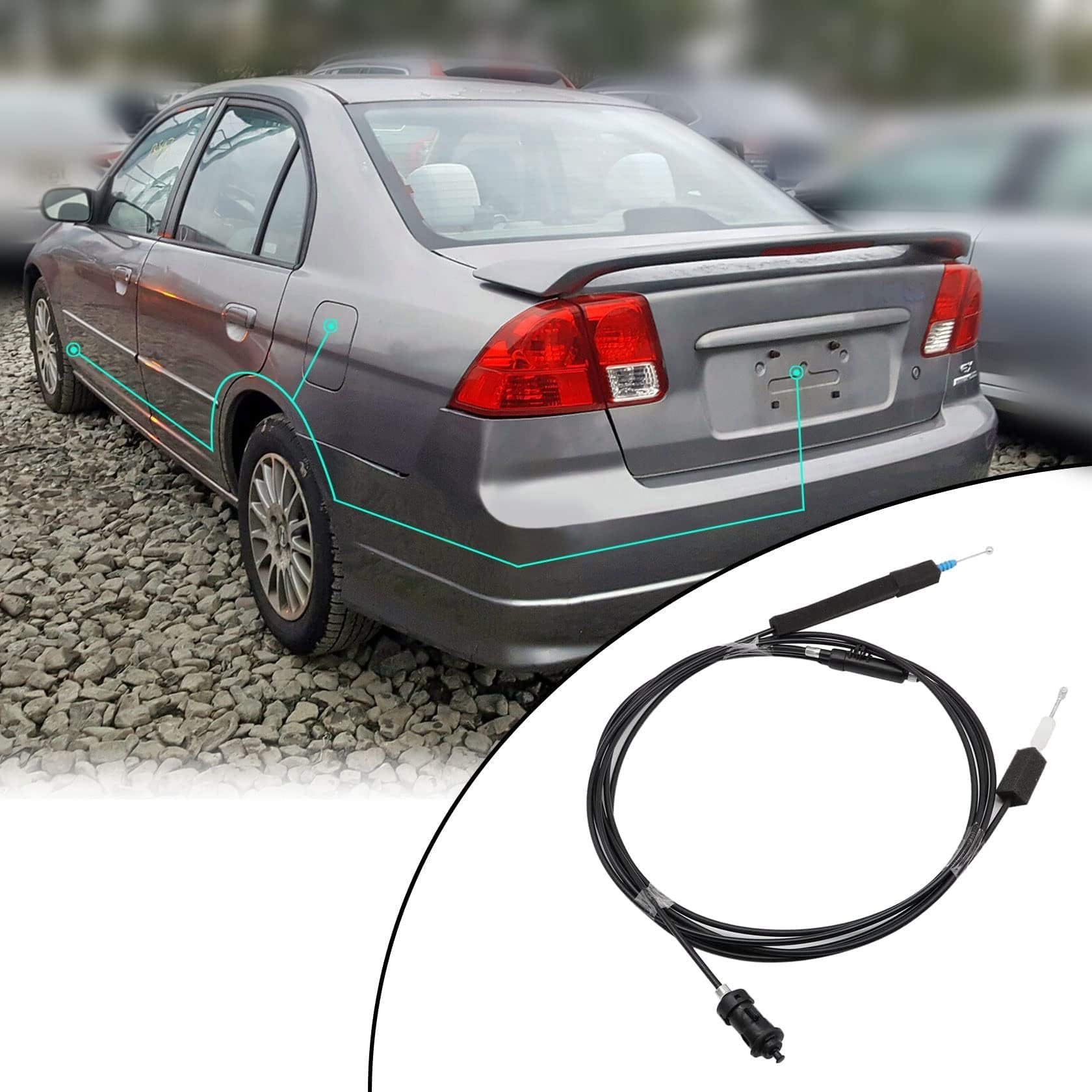 Photo 1 of FZJDSD 74880-S5A-305 Trunk Fuel Lid Latch Lock Opener Release Cable Fit for Honda Civic 2001-2005 1.3L 1.7L Trunk Door Lock Control Cable Fuel Lid Latch Control Cable # 74880-S5A-A02 74880-S5A-A01