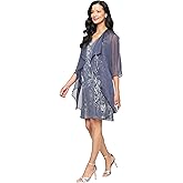 S.L. Fashions Women's Floral Foil Print Sheath Dress with Chiffon Capelet